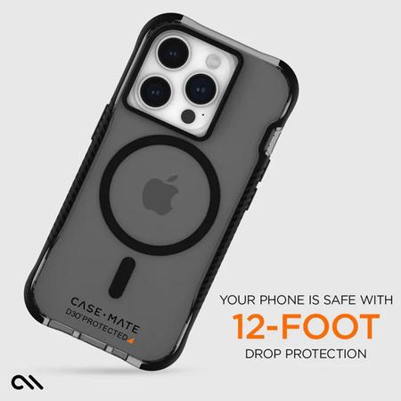 Case-Mate Tough Grip Plus D3O MagSafe - Étui pour iPhone 15 Pro (Fumé/Noir)