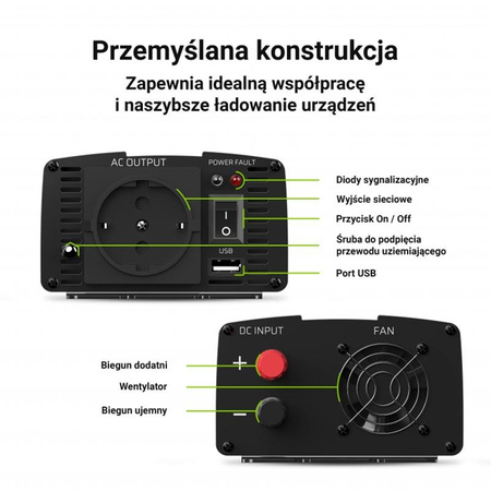 Green Cell - Měnič napětí 24V na 230V 500W/1000W Modifikovaná sinusoida