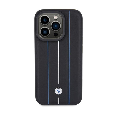 BMW Leather Stamp Blue Lines - iPhone 15 Pro Max Tasche (schwarz)