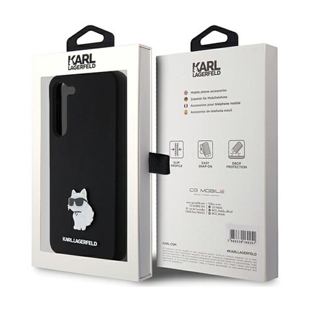 Karl Lagerfeld szilikon Choupette fém kitűző - Samsung Galaxy S24+ tok (fekete)