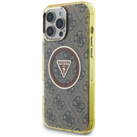 Guess IML Metal Glitter 4G Circle Triangle MagSafe - Pouzdro pro iPhone 16 Pro (hnědá)