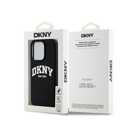 DKNY Liquid Silicone White Printed Logo MagSafe - Hülle für iPhone 15 Pro (schwarz)