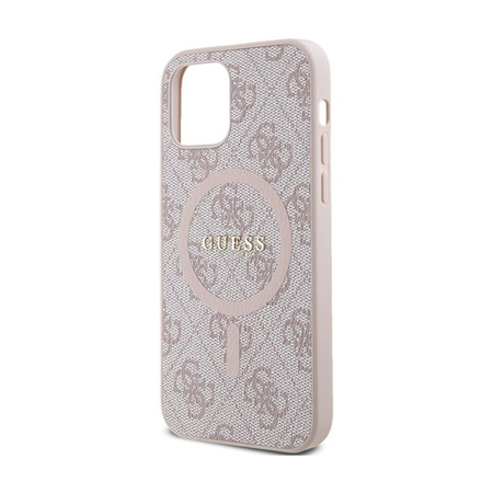 Guess 4G Collection bőr fém logós MagSafe - iPhone 12 / iPhone 12 Pro tok (rózsaszín)
