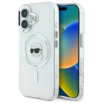 Karl Lagerfeld IML Metal Karl Head MagSafe - pouzdro pro iPhone 16 Plus (bílé)