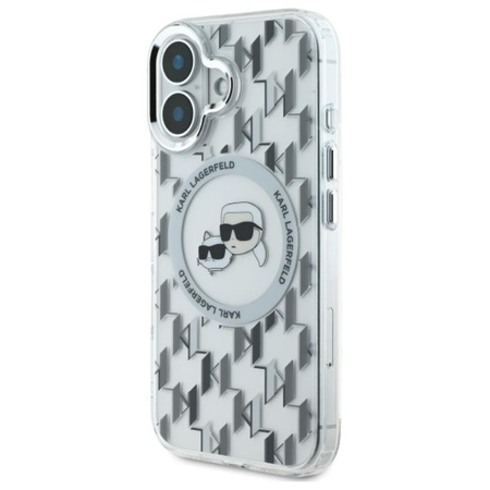 Karl Lagerfeld IML Monogram Karl & Choupette Head MagSafe - Coque iPhone 16 (Transparent)