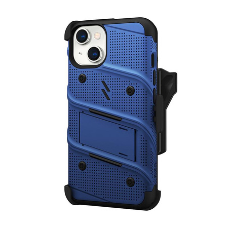 ZIZO BOLT sorozat - Páncélozott iPhone 14 tok 9H üveggel a képernyőhöz + tartó állvánnyal (kék)