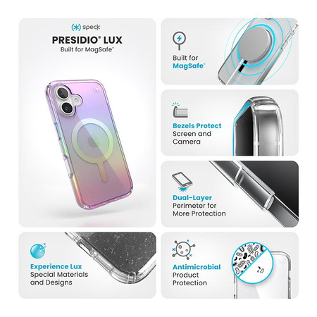 Speck Presidio2 Lux MagSafe - iPhone 16 Tasche (Erstaunlich Lila / Klar)
