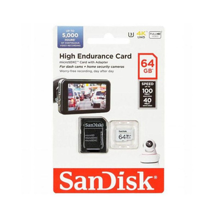 Carte mémoire SanDisk High Endurance microSDXC - 64 Go Class 10 UHS-I 100/40 MB/s avec adaptateur