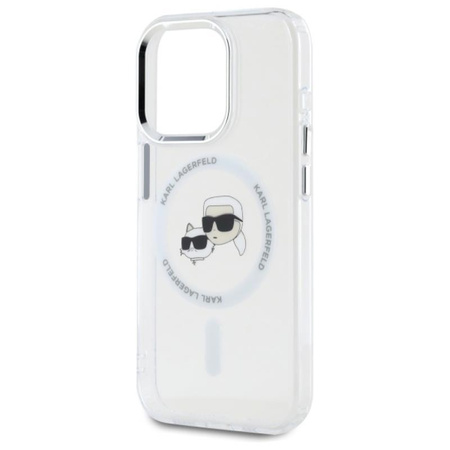 Karl Lagerfeld IML Metal Karl & Choupette Head MagSafe - pouzdro pro iPhone 15 Pro Max (bílé)