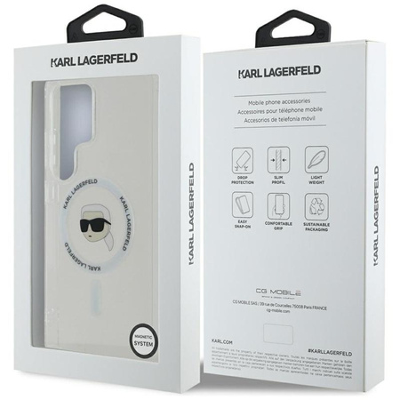 Karl Lagerfeld Button Karl Head Printed Logo MagSafe - Étui Samsung Galaxy S25 Ultra (blanc)