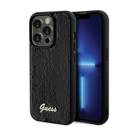 Guess Sequin Script Metal - Coque iPhone 13 Pro (noir)