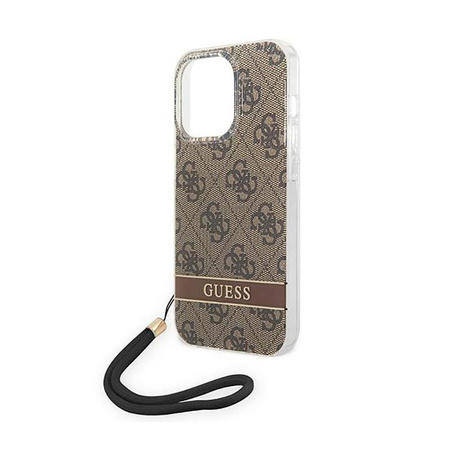 Guess 4G Print Cord - pouzdro se šňůrkou na iPhone 14 Pro (hnědé)