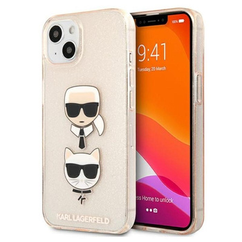 Karl Lagerfeld Glitter Karl & Choupette Head - pouzdro pro iPhone 13 mini (zlaté)