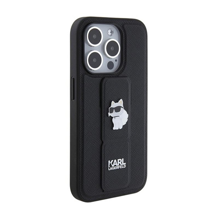 Karl Lagerfeld Gripstand Saffiano Choupette Pins - Coque iPhone 15 Pro Max (noir)
