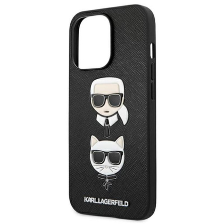 Karl Lagerfeld Saffiano Karl & Choupette Embossed Heads - Coque iPhone 13 Pro Max (noir)