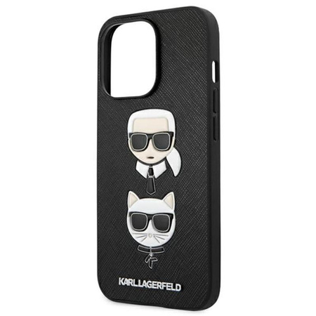 Karl Lagerfeld Saffiano Karl & Choupette dombornyomott fejek - iPhone 13 Pro Max tok (fekete)