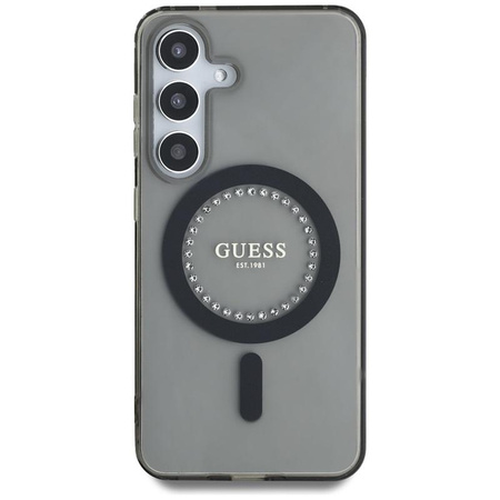 Guess Strasszos nyomtatott klasszikus logó MagSafe - tok Samsung Galaxy S25 (fekete)