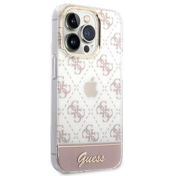 Guess 4G Stripe Script Logo Galvanizovaný vzor - pouzdro pro iPhone 14 Pro (růžové)