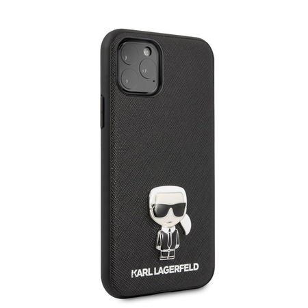Karl Lagerfeld Saffiano avec Pin Ikonik - Coque iPhone 11 Pro Max (noir)