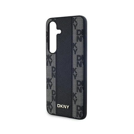 DKNY Leather Checkered Mono Pattern MagSafe - Hülle für Samsung Galaxy S24+ (Schwarz)