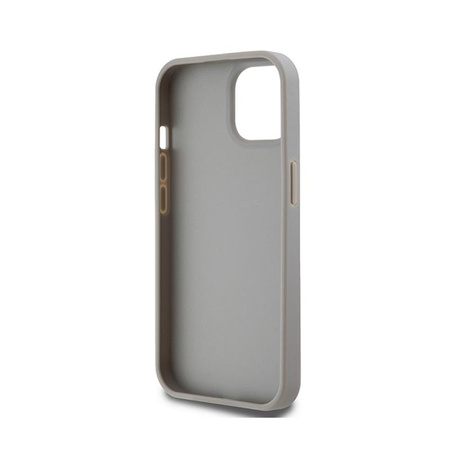 DKNY Leather Mono Stripe & Metal Logo - Coque pour iPhone 15 Plus / 14 Plus (beige)