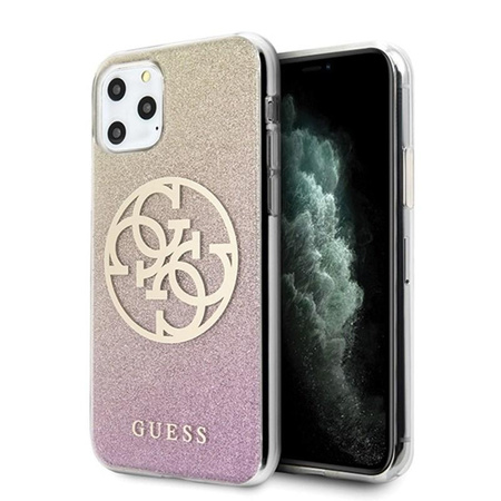 Guess Gradient Circle Glitter 4G - Coque iPhone 11 Pro (Or/Rose)