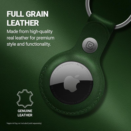 Crong Leather Case with Key Ring - Étui de protection en cuir avec porte-clés pour Apple AirTag (vert)