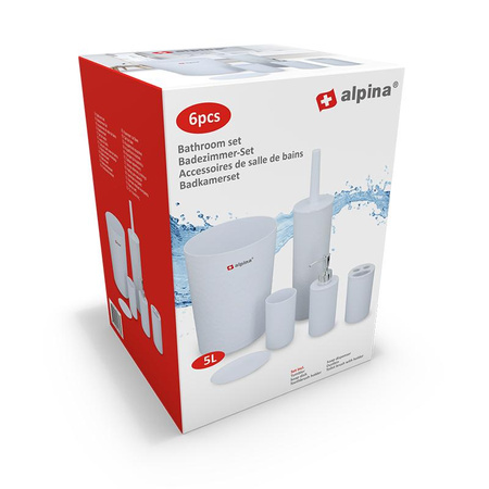 BATHROOM COMPOSITION BIN TOILET MUG, White set, Alpina 6 items