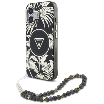 Guess Palm Trees Triangle Pearl Strap MagSafe - étui pour iPhone 16 (noir)