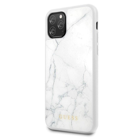 Coque rigide en verre trempé Guess Marble - Coque iPhone 11 Pro (blanc)