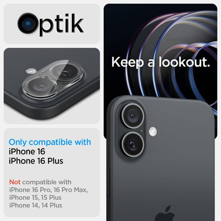 Spigen Optik GLAS.TR Camera Protector 2-Pack - Verre de protection pour iPhone 16 / 16 Plus (2 pcs) (Transparent)