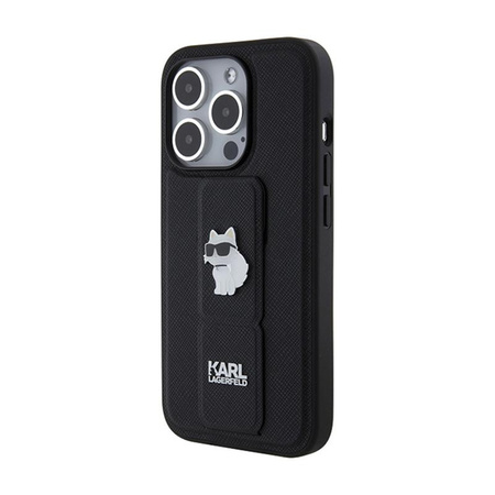 Karl Lagerfeld Gripstand Saffiano Choupette Pins - pouzdro na iPhone 15 Pro Max (černé)