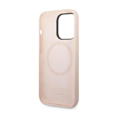 Guess Silikon Logo Platte MagSafe - iPhone 14 Pro Tasche (rosa)
