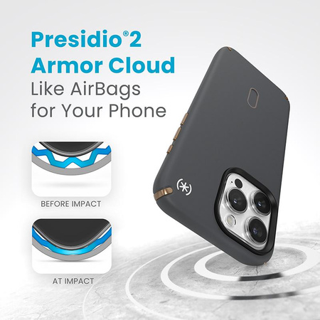 Speck Presidio2 Pro ClickLock & MagSafe - Coque pour iPhone 15 Pro Max (Gris anthracite / Bronze froid)