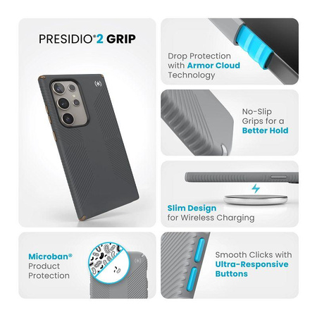 Speck Presidio2 Grip - Etui Samsung Galaxy S24 Ultra (Charcoal Grey / Cool Bronze)