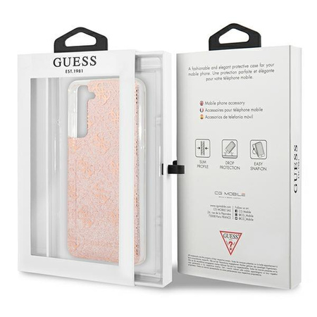 Guess 4G Glitter - pouzdro pro Samsung Galaxy S21 FE (růžové)