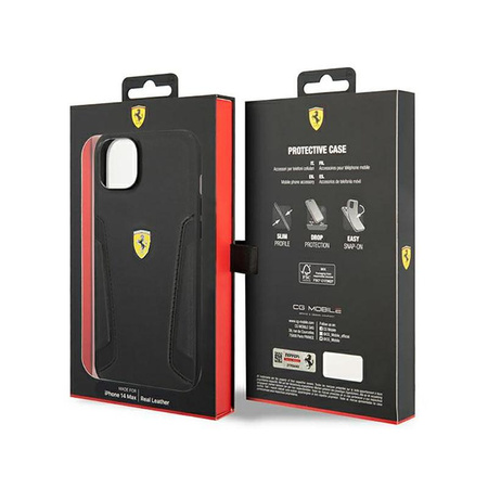 Ferrari Leather Stamp Sides - iPhone 14 Tasche (Schwarz)