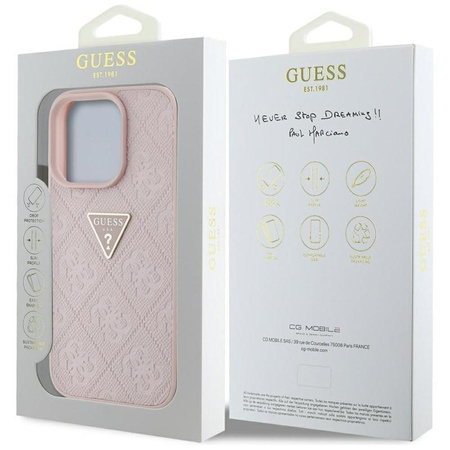Guess Hot Stamp 4G Pattern Triangle Metal Logo - pouzdro pro iPhone 16 Pro Max (růžové)