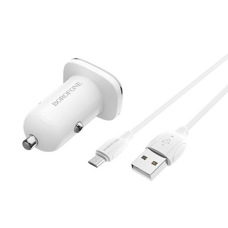 Borofone - USB-Autoladegerät mit QC3.0 und Micro-USB-Kabel im Lieferumfang, weiß