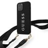 Guess HC Silikon gedrucktes Logo + Armband - Hülle mit abnehmbarem Schlüsselband iPhone 12 Pro Max (schwarz)