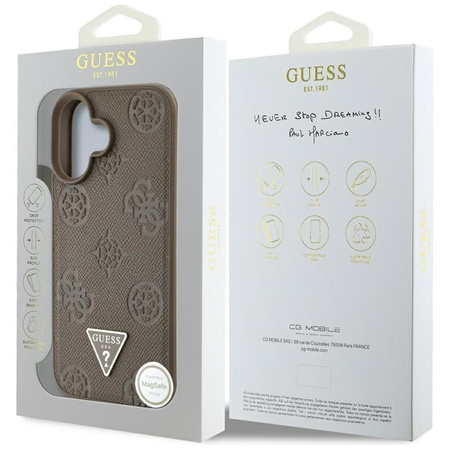 Guess genarbte Heißprägung Pfingstrose Dreieck Logo MagSafe - iPhone 16 Tasche (braun)