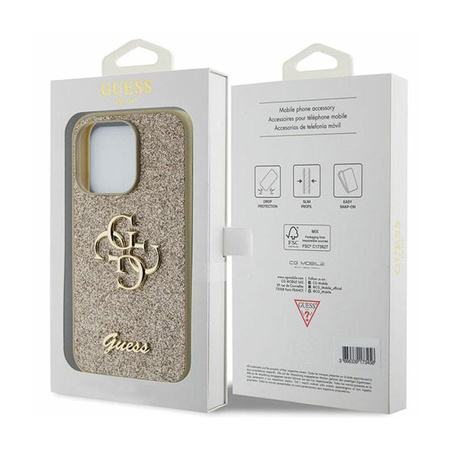 Pouzdro Guess Glitter Script Big 4G - iPhone 15 Pro Max (zlaté)