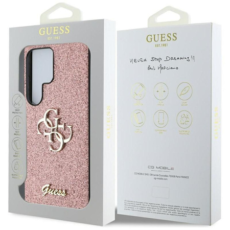 Guess Fixed Glitter Big 4G Metal Logo - Pouzdro pro Samsung Galaxy S25 Ultra (růžové)