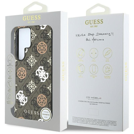 Guess 4G Imprimé motif pivoine coloré MagSafe - étui pour Samsung Galaxy S25 Ultra (marron)