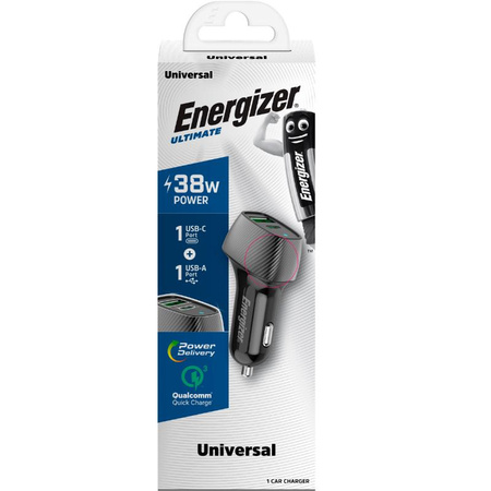 Energizer Ultimate - USB-C a USB-A 38W PD + QC3.0 nabíječka do auta (černá)