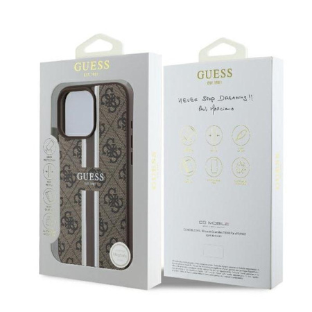 Guess 4G Étui MagSafe à rayures imprimées - iPhone 16 Pro (marron)