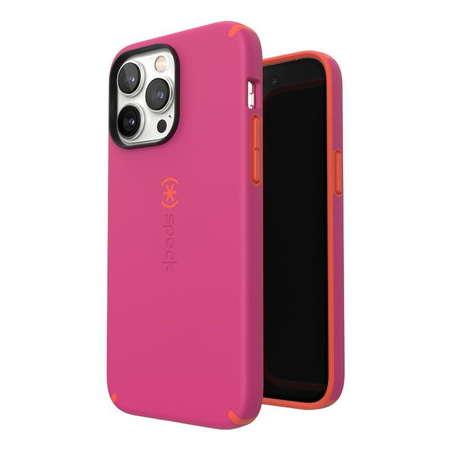 Speck CandyShell Pro - Coque pour iPhone 14 Pro Max avec revêtement MICROBAN (Digital Pink / Energy Red)