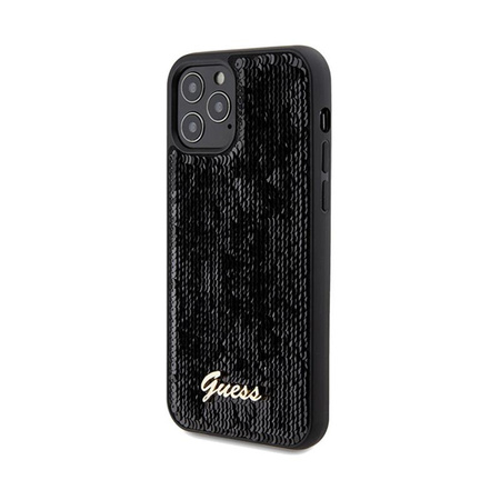Guess Sequin Script Metal - pouzdro pro iPhone 12 / iPhone 12 Pro (černé)