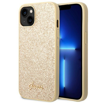 Guess Glitter Flakes Metal Logo Case - iPhone 14 Plus Case (Gold)