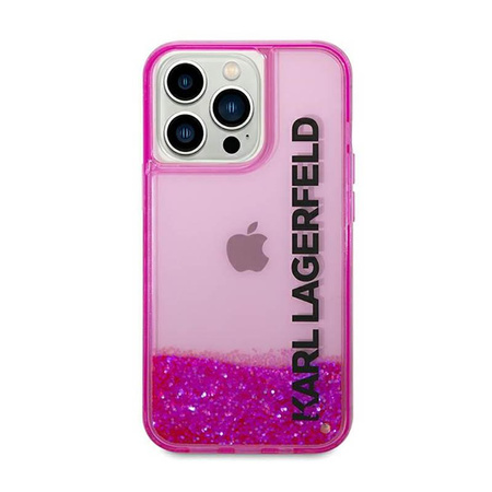 Karl Lagerfeld Liquid Glitter Translucent Elongated Logo Case - Coque pour iPhone 14 Pro Max (rose)